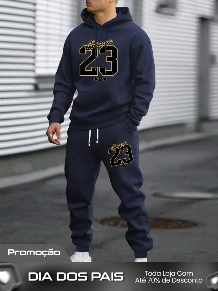 Conjunto Masculino Moletom Esportivo Com Estampa Número Azul Royal / PP Conjunto Masculino Moletom Esportivo Com