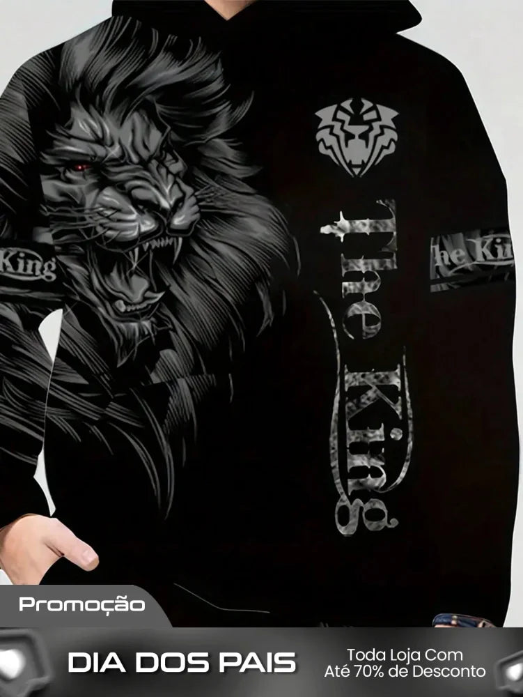 Conjunto Masculino Moletom Estampa Leão The King Imponente Conjunto Masculino Moletom Estampa Leão The King Imponente
