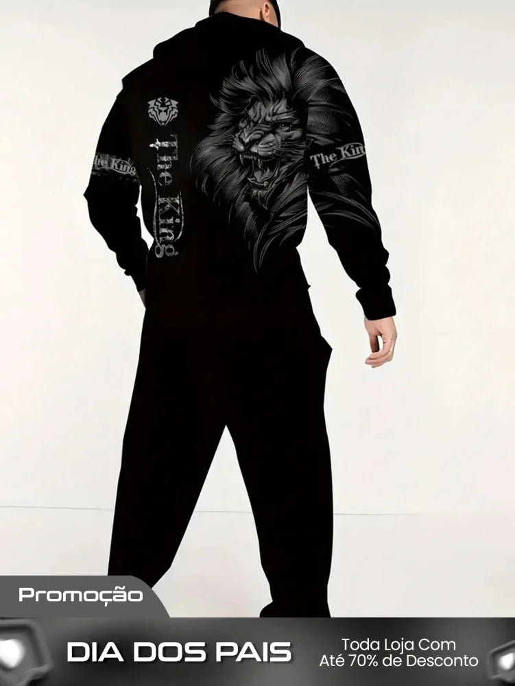 Conjunto Masculino Moletom Estampa Leão The King Imponente Conjunto Masculino Moletom Estampa Leão The King Imponente