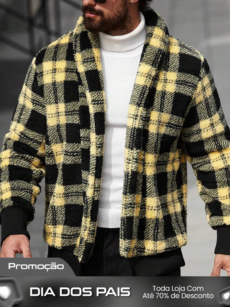 Jaqueta Masculina Casual Estilo Minimalista Xadrez Amarelo / PP Jaqueta Masculina Casual Estilo Minimalista Xadrez