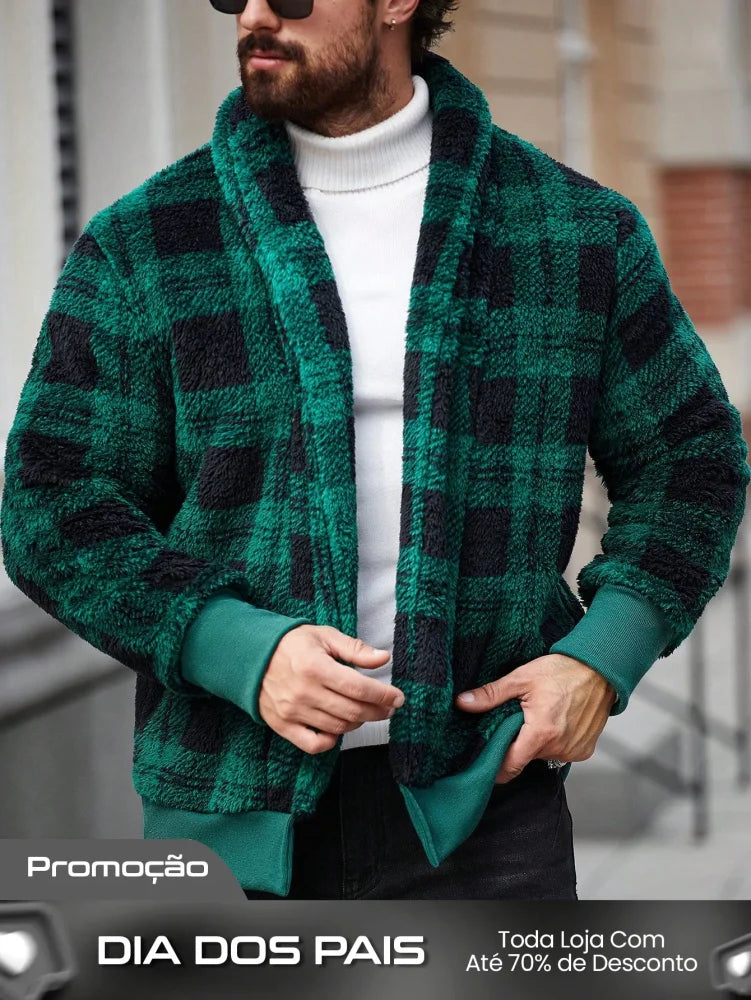 Jaqueta Masculina Casual Estilo Minimalista Xadrez Verde / PP Jaqueta Masculina Casual Estilo Minimalista Xadrez