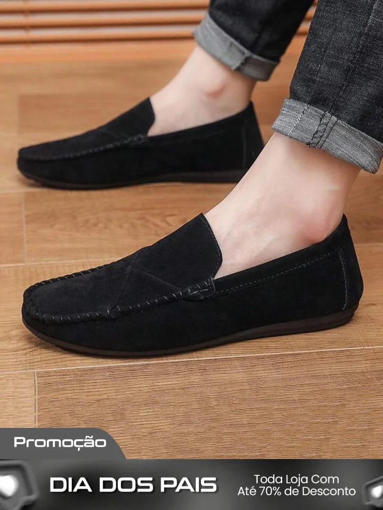 Mocassim Masculino Camurça Casual Costura Aparente Elegante Mocassim Masculino Camurça Casual Costura Aparente Elegante