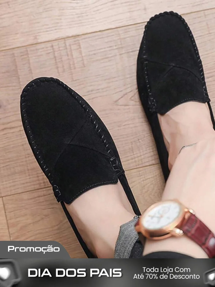 Mocassim Masculino Camurça Casual Costura Aparente Elegante Mocassim Masculino Camurça Casual Costura Aparente Elegante