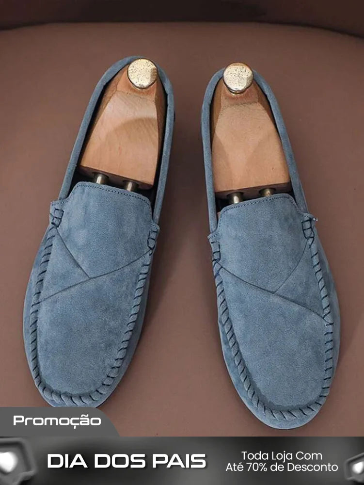 Mocassim Masculino Camurça Casual Costura Aparente Elegante Mocassim Masculino Camurça Casual Costura Aparente Elegante
