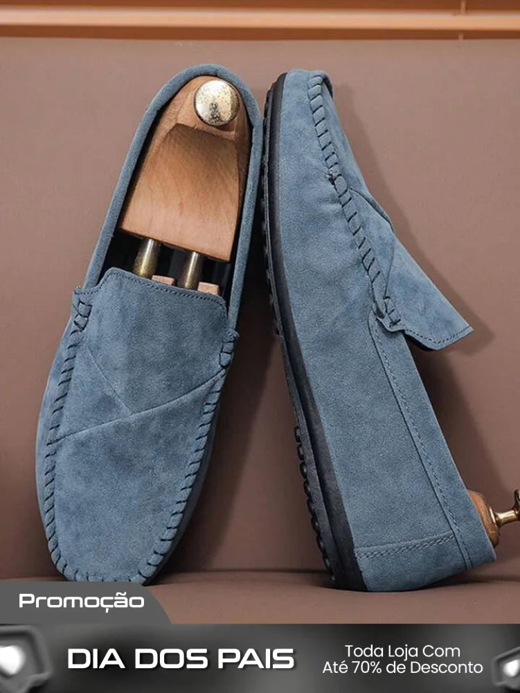 Mocassim Masculino Camurça Casual Costura Aparente Elegante Azul / 36 Mocassim Masculino Camurça Casual Costura