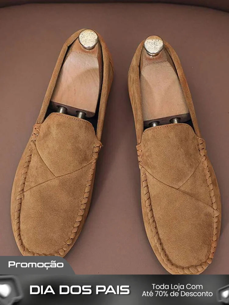 Mocassim Masculino Camurça Casual Costura Aparente Elegante Marrom / 36 Mocassim Masculino Camurça Casual Costura