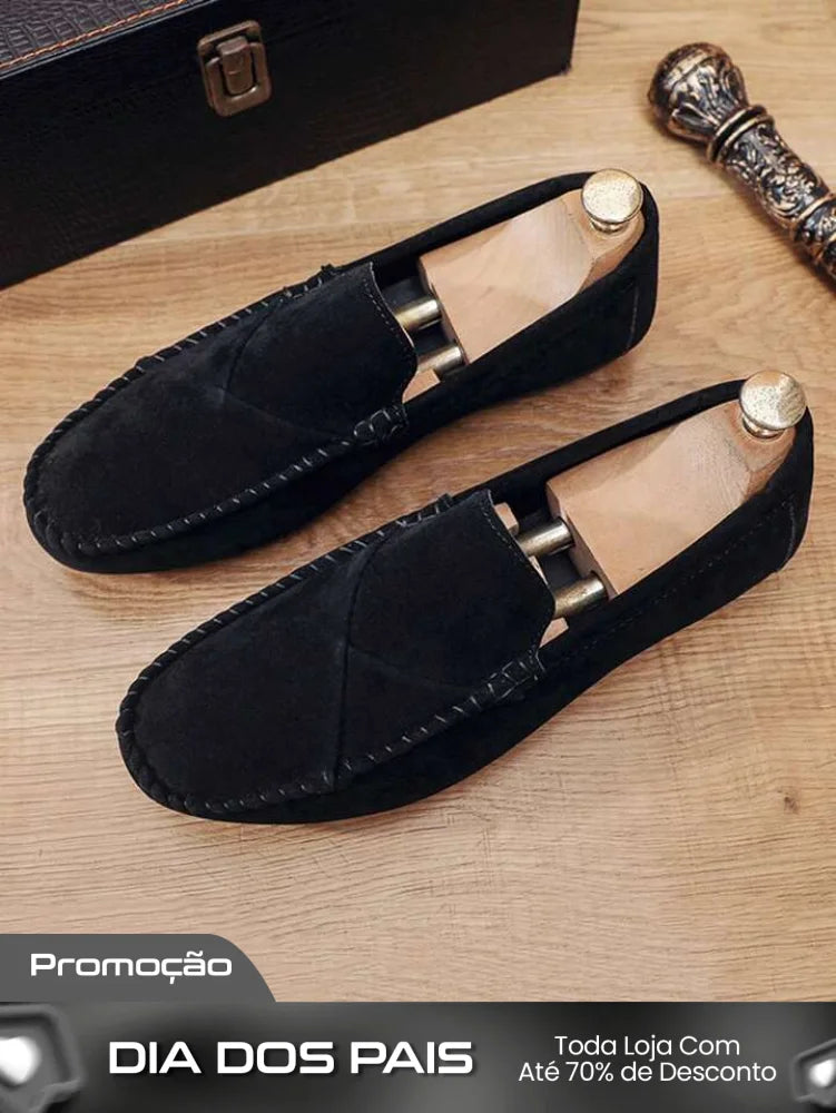 Mocassim Masculino Camurça Casual Costura Aparente Elegante Preto / 36 Mocassim Masculino Camurça Casual Costura