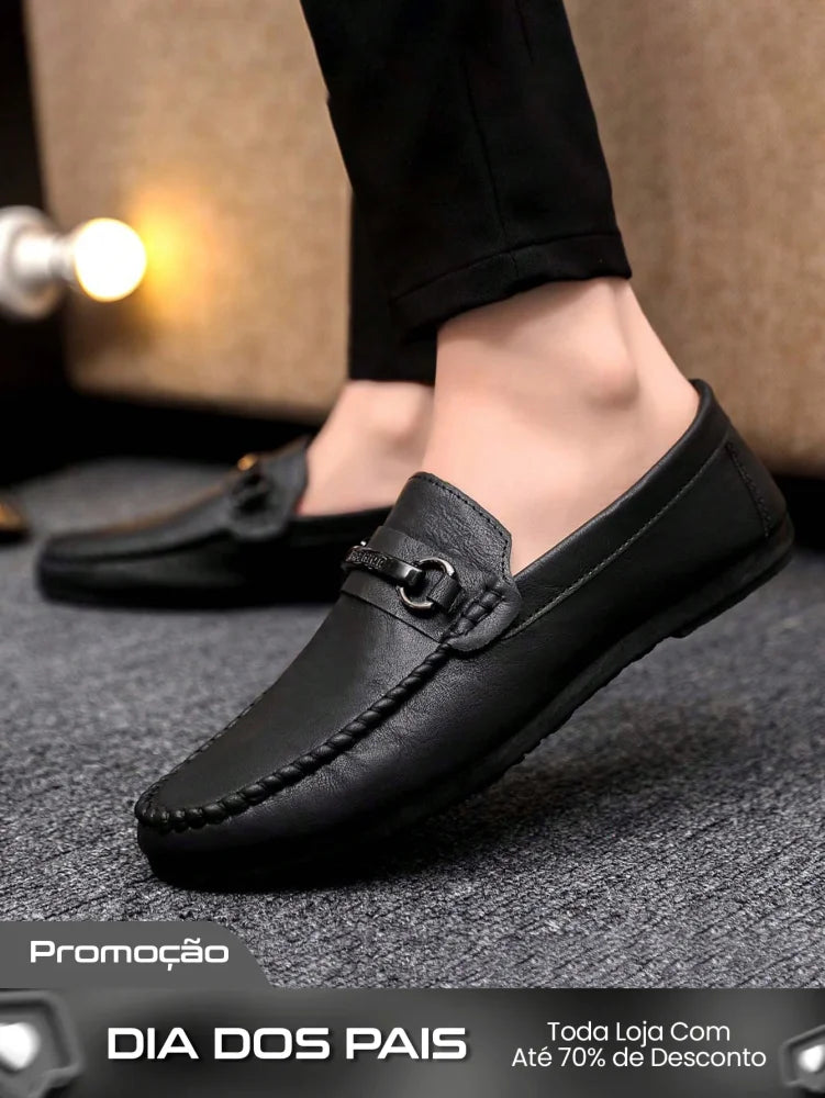 Mocassim Masculino Casual Elegante Com Detalhe Metálico Preto / 36 Mocassim Masculino Casual Elegante Com Detalhe