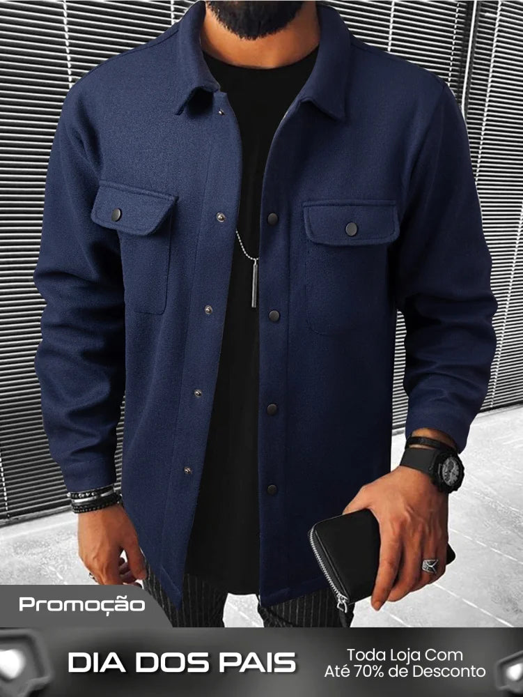Moletom Masculino Alongado Com Botões E Bolsos Frontais Azul Marinho / PP Moletom Masculino Alongado Com Botões E