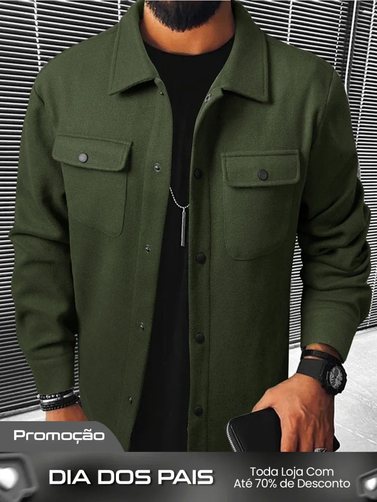 Moletom Masculino Alongado Com Botões E Bolsos Frontais Verde Militar / PP Moletom Masculino Alongado Com Botões E