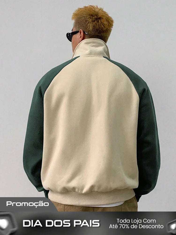 Moletom Masculino Bicolor Com Zíper Gola Alta Moletom Masculino Bicolor Com Zíper Gola Alta
