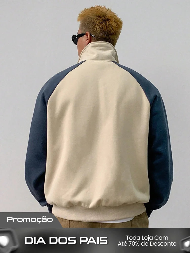 Moletom Masculino Bicolor Com Zíper Gola Alta Moletom Masculino Bicolor Com Zíper Gola Alta
