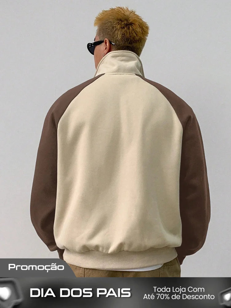 Moletom Masculino Bicolor Com Zíper Gola Alta Moletom Masculino Bicolor Com Zíper Gola Alta
