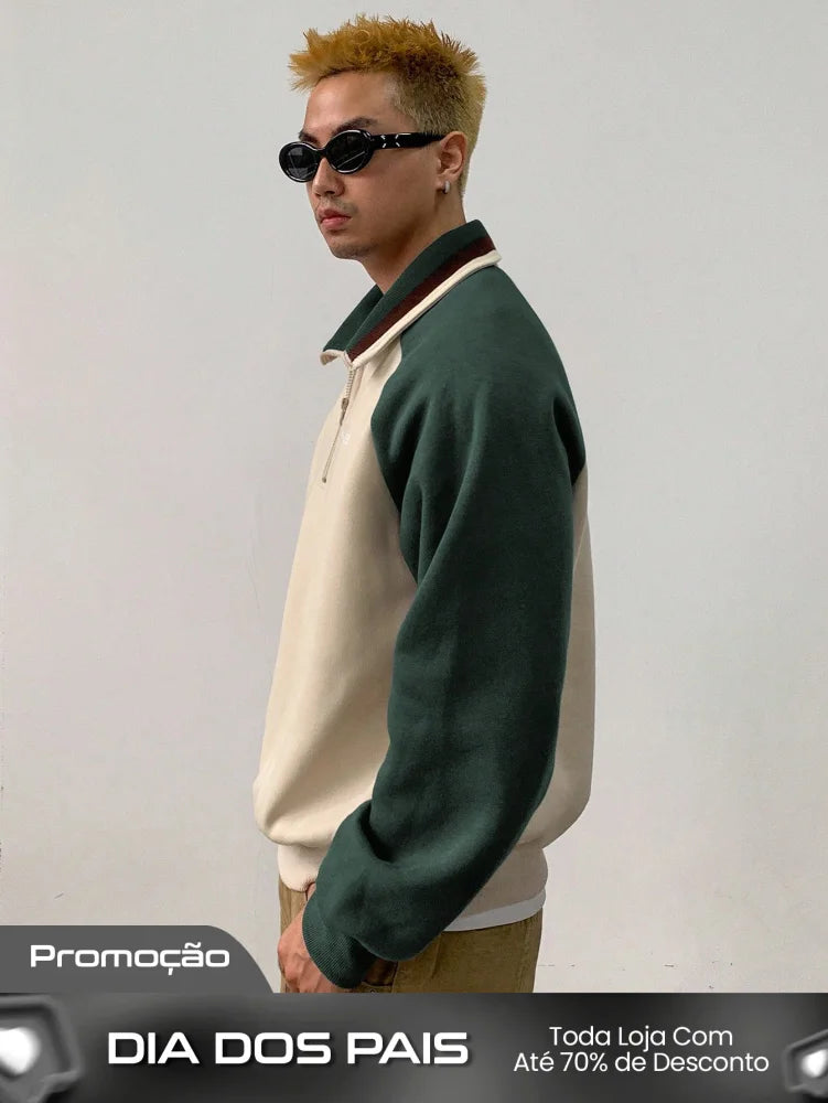 Moletom Masculino Bicolor Com Zíper Gola Alta Moletom Masculino Bicolor Com Zíper Gola Alta