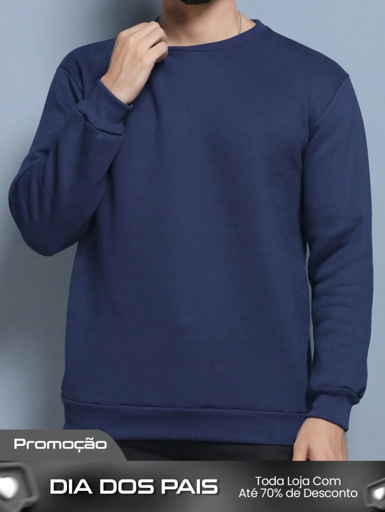 Moletom Masculino Casual Gola Redonda Estampa Central Azul Marinho / PP Moletom Masculino Casual Gola Redonda Estampa