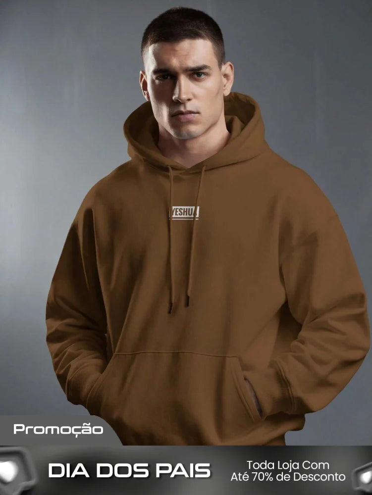 Moletom Masculino Com Capuz Estampa Canguru E Bolso Frontal Marrom / PP Moletom Masculino Com Capuz Estampa Canguru E