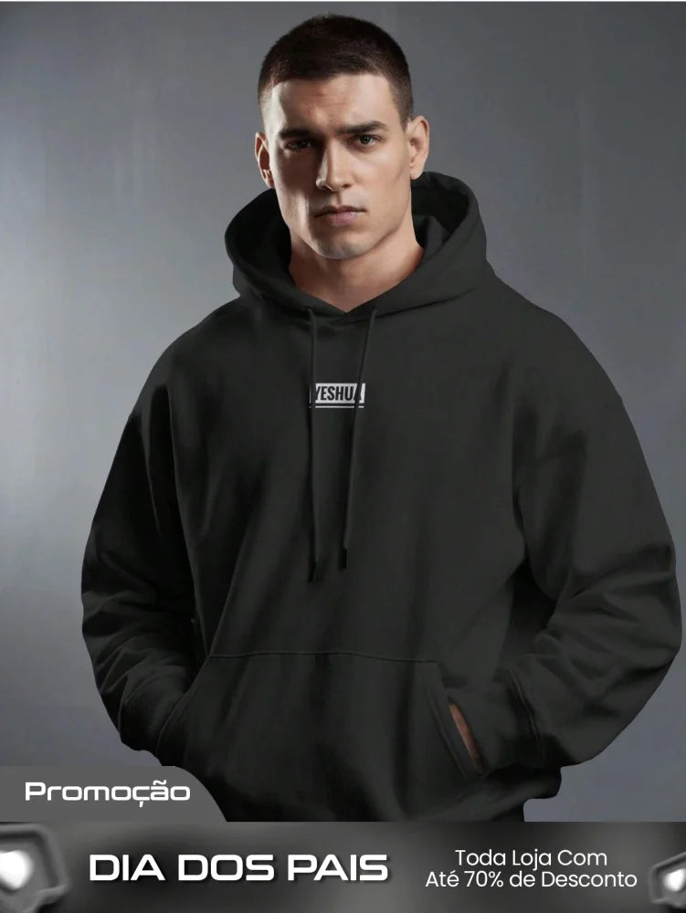 Moletom Masculino Com Capuz Estampa Canguru E Bolso Frontal Preto / PP Moletom Masculino Com Capuz Estampa Canguru E