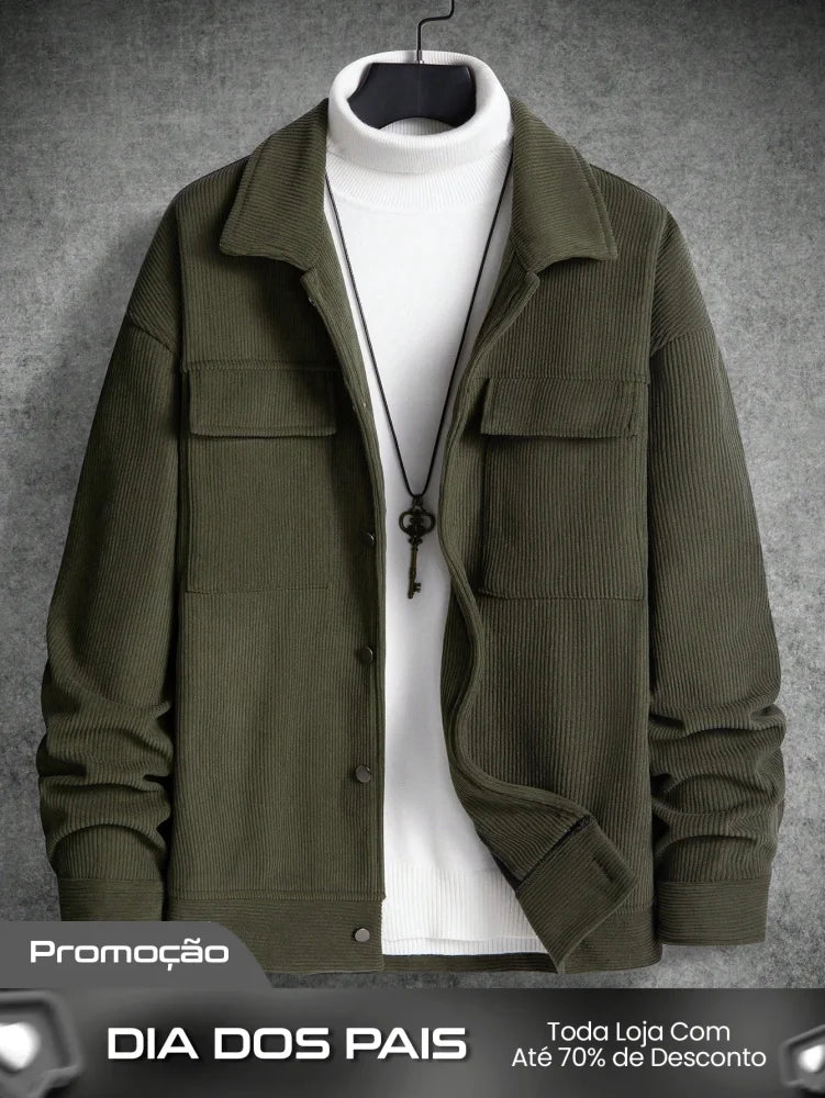 Moletom Masculino Cotelê Oversized Com Bolsos Ombro Caído Moletom Masculino Cotelê Oversized Com Bolsos Ombro Caído