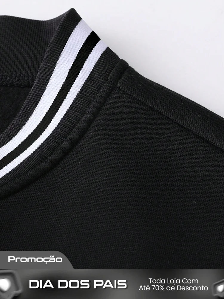 Moletom Masculino Estilo College Com Estampa Frontal E Punhos Moletom Masculino Estilo College Com Estampa Frontal E