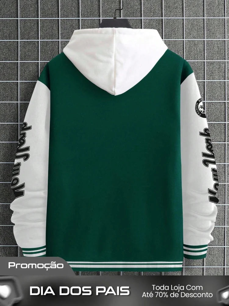 Moletom Masculino Estilo College Com Estampa Frontal E Punhos Moletom Masculino Estilo College Com Estampa Frontal E