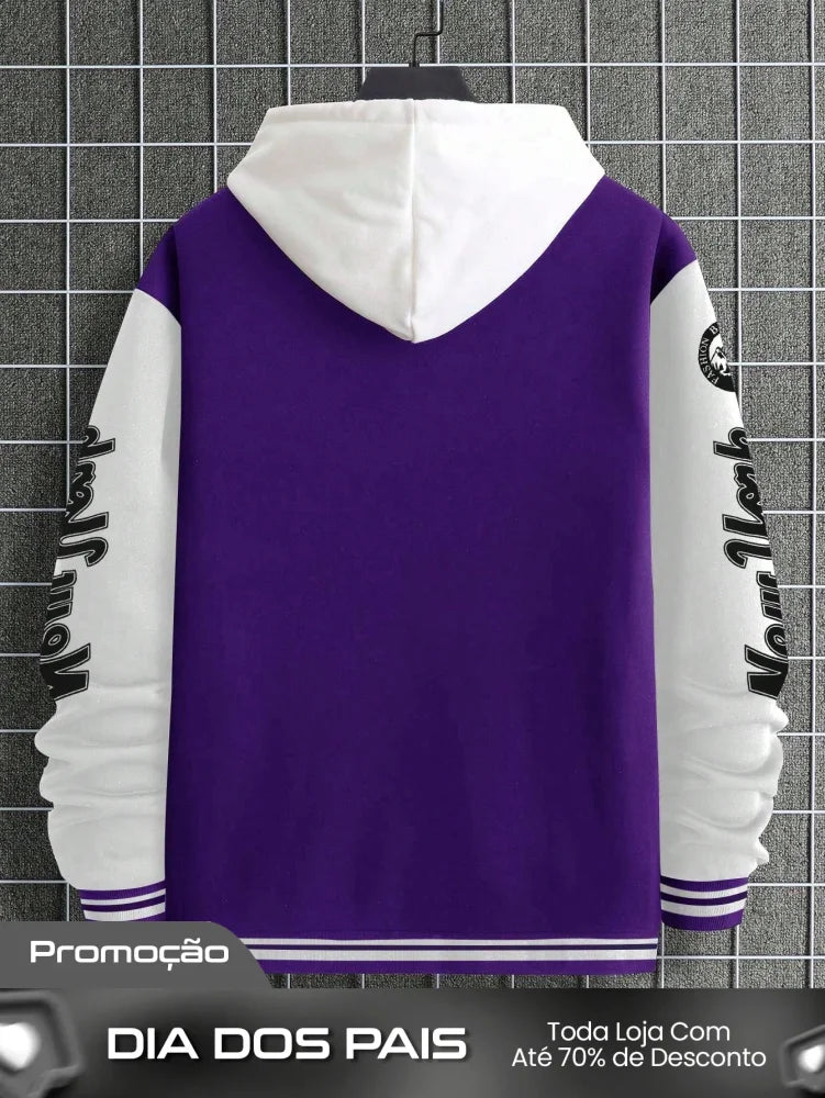 Moletom Masculino Estilo College Com Estampa Frontal E Punhos Moletom Masculino Estilo College Com Estampa Frontal E