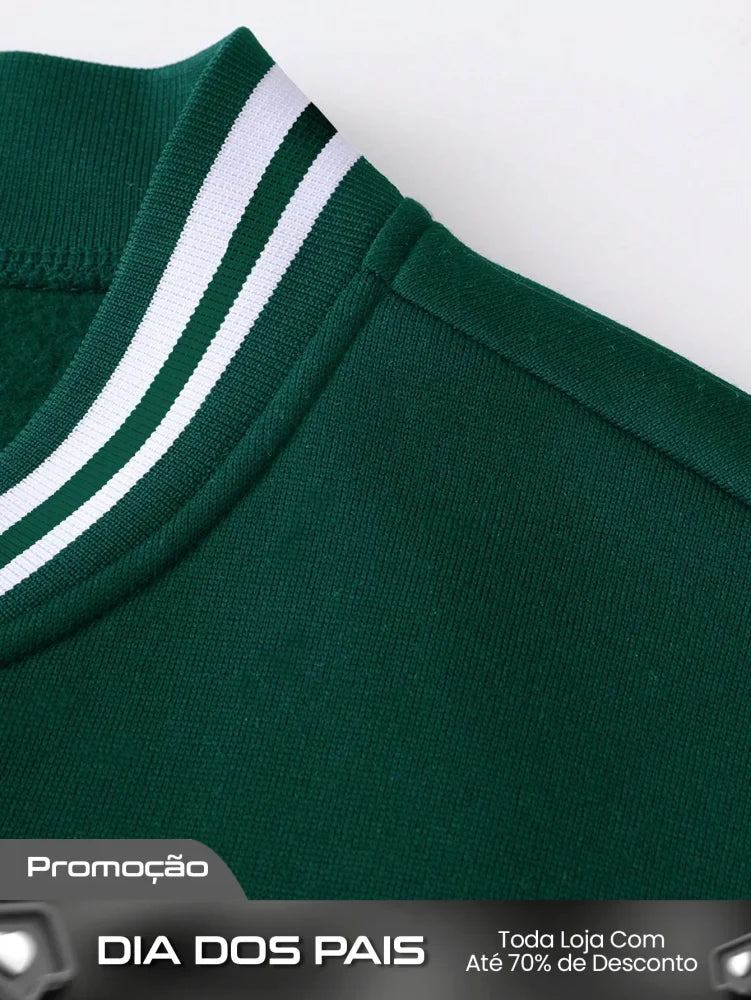 Moletom Masculino Estilo College Com Estampa Frontal E Punhos Moletom Masculino Estilo College Com Estampa Frontal E