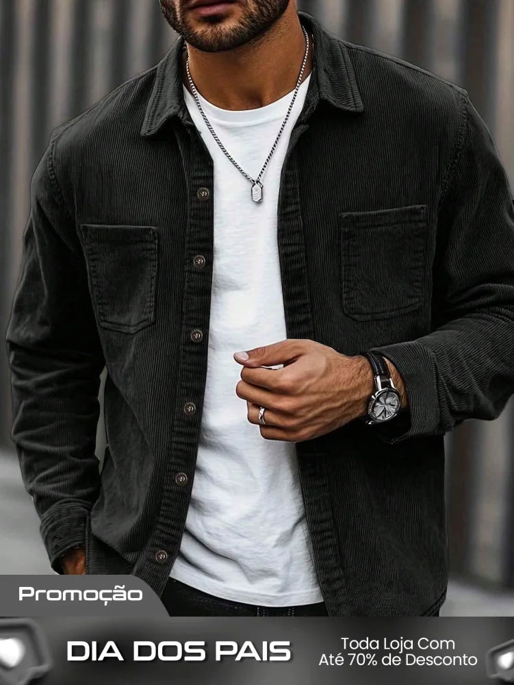 Moletom Masculino Estilo Shacket Com Bolsos E Gola Casual Preto / PP Moletom Masculino Estilo Shacket Com Bolsos E Gola