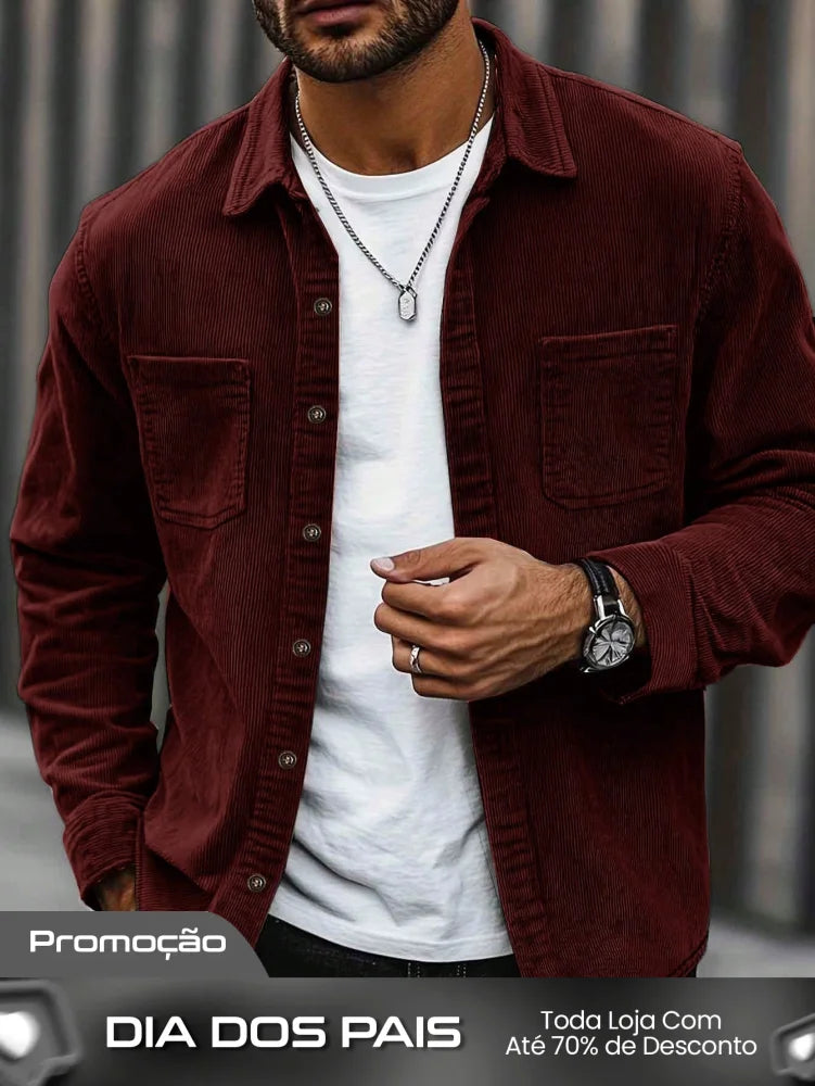 Moletom Masculino Estilo Shacket Com Bolsos E Gola Casual Vinho / PP Moletom Masculino Estilo Shacket Com Bolsos E Gola