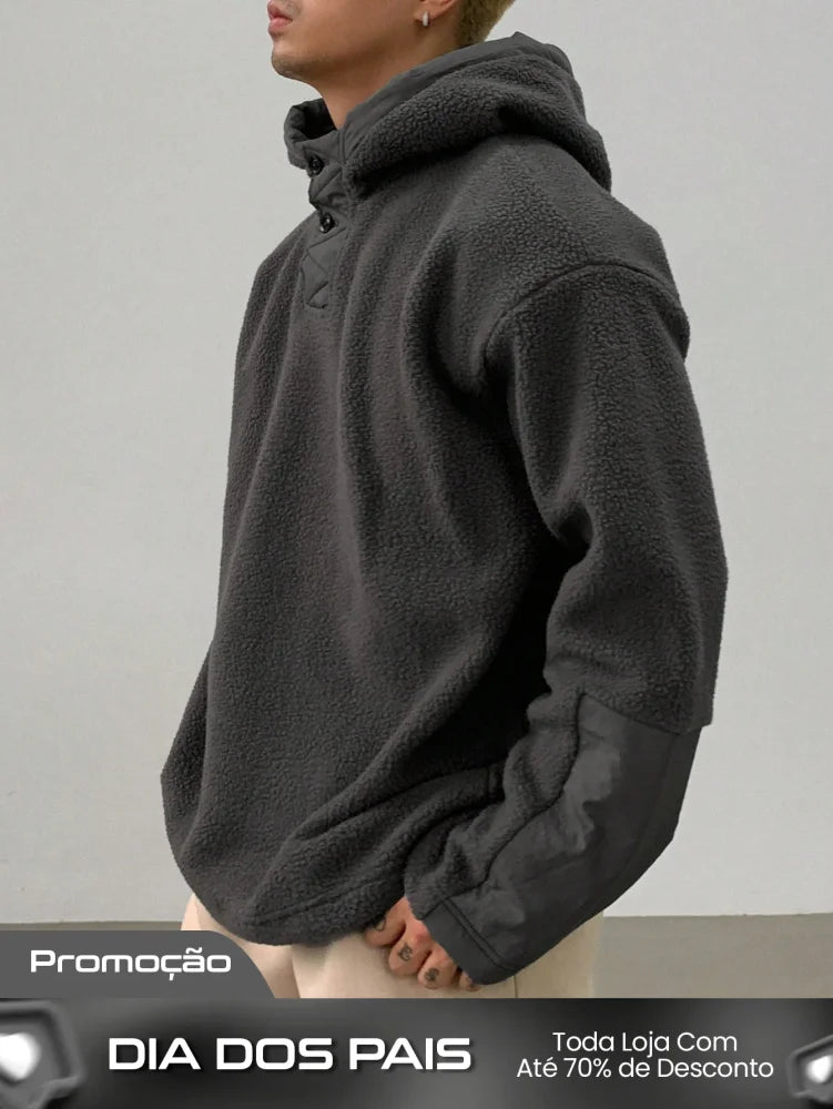 Moletom Masculino Forrado Com Capuz E Botões Moletom Masculino Forrado Com Capuz E Botões