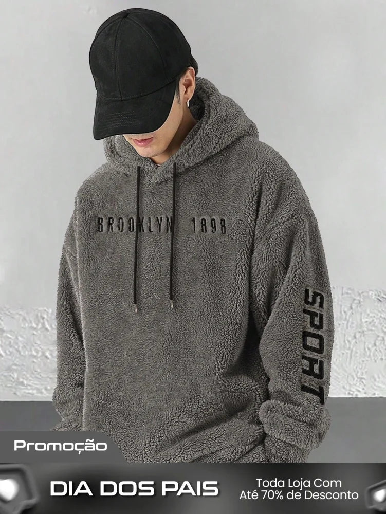 Moletom Masculino Peluciado Com Capuz Brooklyn Sport Cinza / PP Moletom Masculino Peluciado Com Capuz Brooklyn Sport