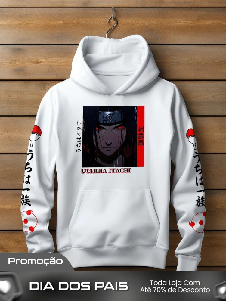 Moletom Masculino Uchiha Itachi Anime Naruto Branco / PP Moletom Masculino Uchiha Itachi Anime Naruto