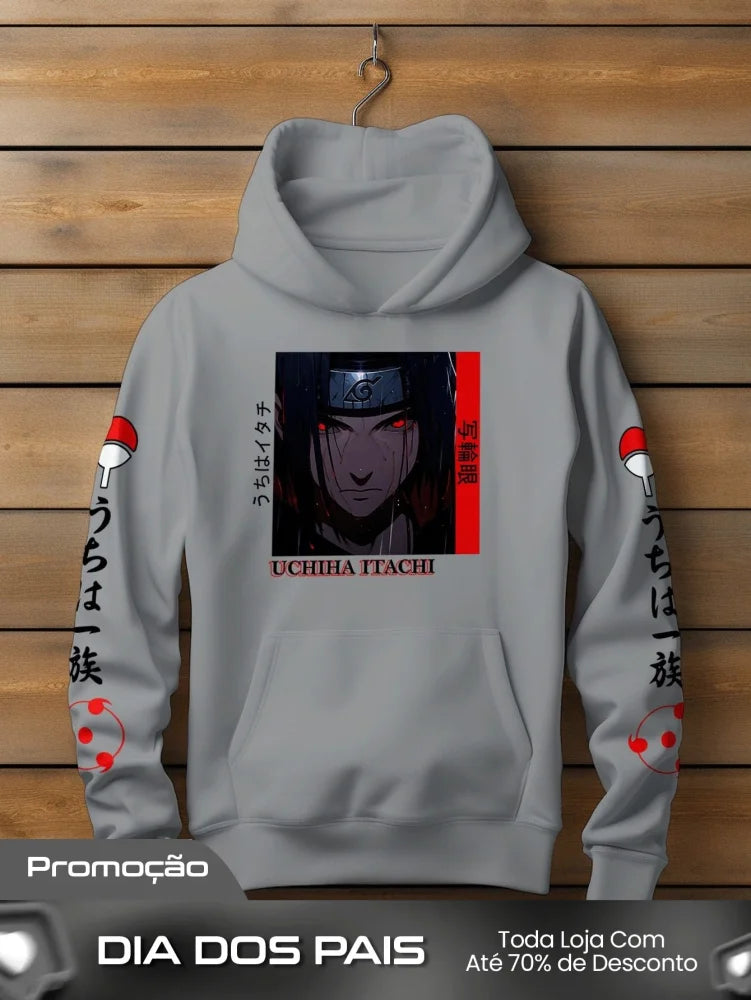 Moletom Masculino Uchiha Itachi Anime Naruto Cinza / PP Moletom Masculino Uchiha Itachi Anime Naruto
