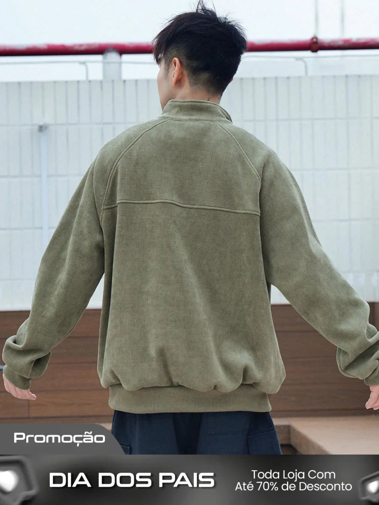 Moletom Masculino Zíper Alto Em Veludo Cotelê Moletom Masculino Zíper Alto Em Veludo Cotelê