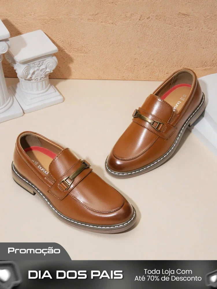 Sapato Masculino Loafer Casual Elegante Com Fivela Decorativa Marrom Claro / 36 Sapato Masculino Loafer Casual Elegante
