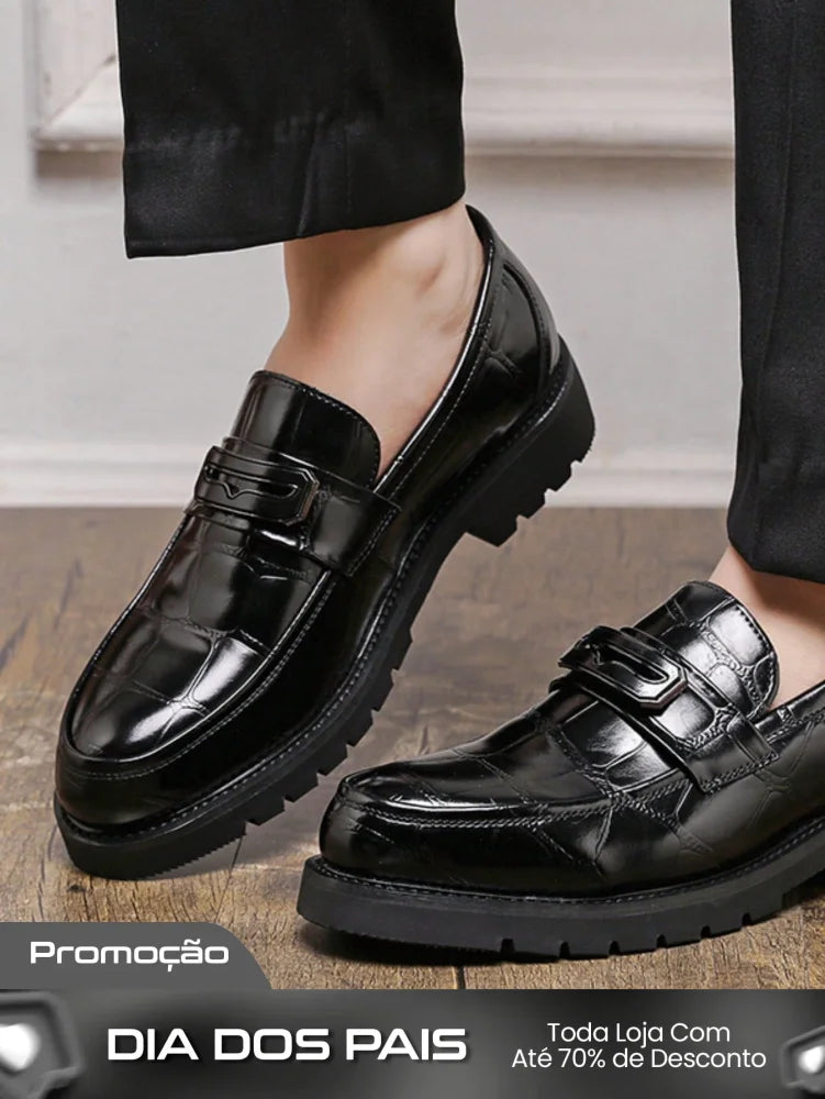 Sapato Masculino Loafer Croco Envernizado Solado Tratorado Sapato Masculino Loafer Croco Envernizado Solado Tratorado