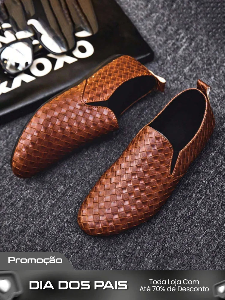 Sapato Masculino Slip-On Texturizado Estilo Elegante Castanho / 36 Sapato Masculino Slip-On Texturizado Estilo Elegante