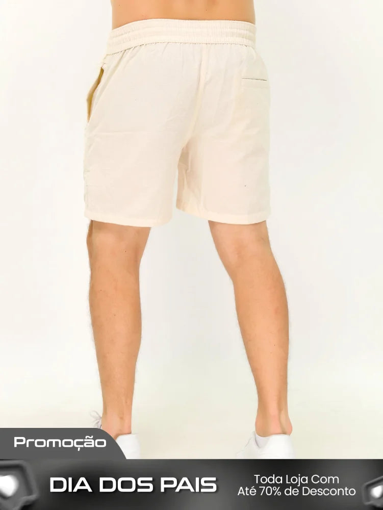 Shorts Masculino Casual Com Cós Elástico E Cordão Ajustável Shorts Masculino Casual Com Cós Elástico E Cordão Ajustável
