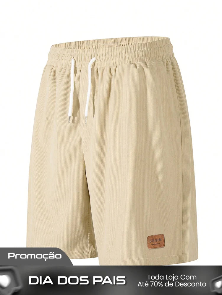 Shorts Masculino Em Veludo Cotelê Com Cós Elástico E Cordão Shorts Masculino Em Veludo Cotelê Com Cós Elástico E Cordão