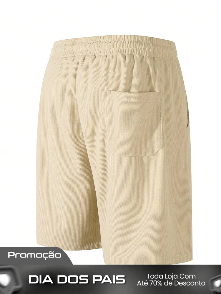 Shorts Masculino Em Veludo Cotelê Com Cós Elástico E Cordão Shorts Masculino Em Veludo Cotelê Com Cós Elástico E Cordão