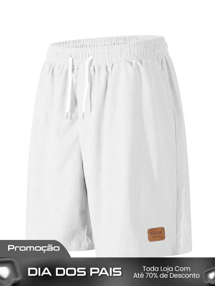 Shorts Masculino Em Veludo Cotelê Com Cós Elástico E Cordão Shorts Masculino Em Veludo Cotelê Com Cós Elástico E Cordão
