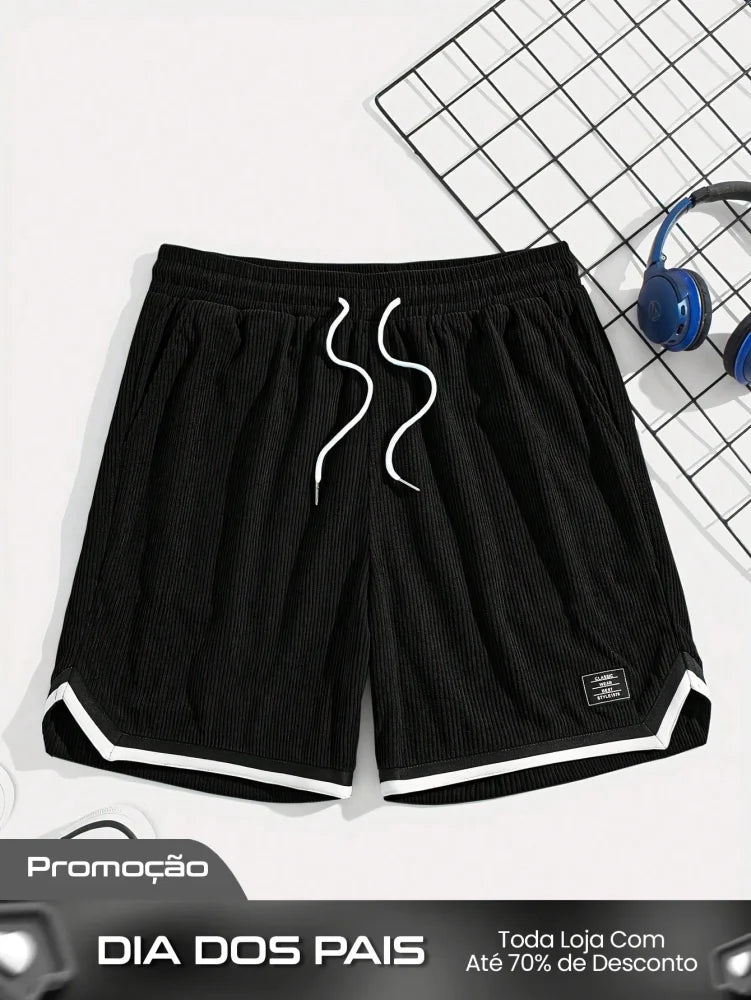 Shorts Masculino Em Veludo Cotelê Com Detalhes Contrastantes Shorts Masculino Em Veludo Cotelê Com Detalhes