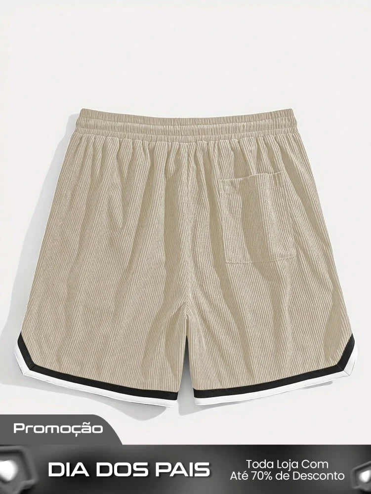Shorts Masculino Em Veludo Cotelê Com Detalhes Contrastantes Shorts Masculino Em Veludo Cotelê Com Detalhes