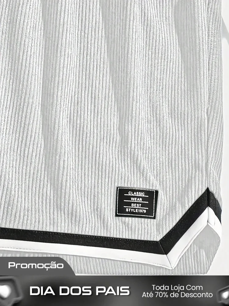 Shorts Masculino Em Veludo Cotelê Com Detalhes Contrastantes Shorts Masculino Em Veludo Cotelê Com Detalhes