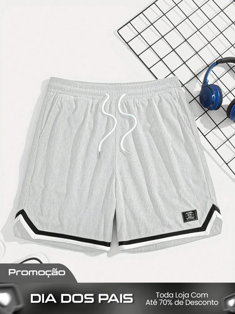 Shorts Masculino Em Veludo Cotelê Com Detalhes Contrastantes Shorts Masculino Em Veludo Cotelê Com Detalhes