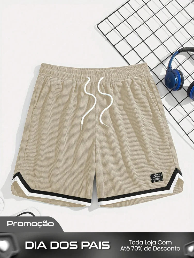 Shorts Masculino Em Veludo Cotelê Com Detalhes Contrastantes Shorts Masculino Em Veludo Cotelê Com Detalhes