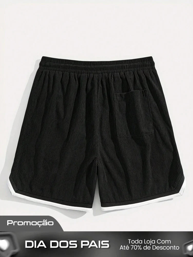 Shorts Masculino Em Veludo Cotelê Com Detalhes Contrastantes Shorts Masculino Em Veludo Cotelê Com Detalhes