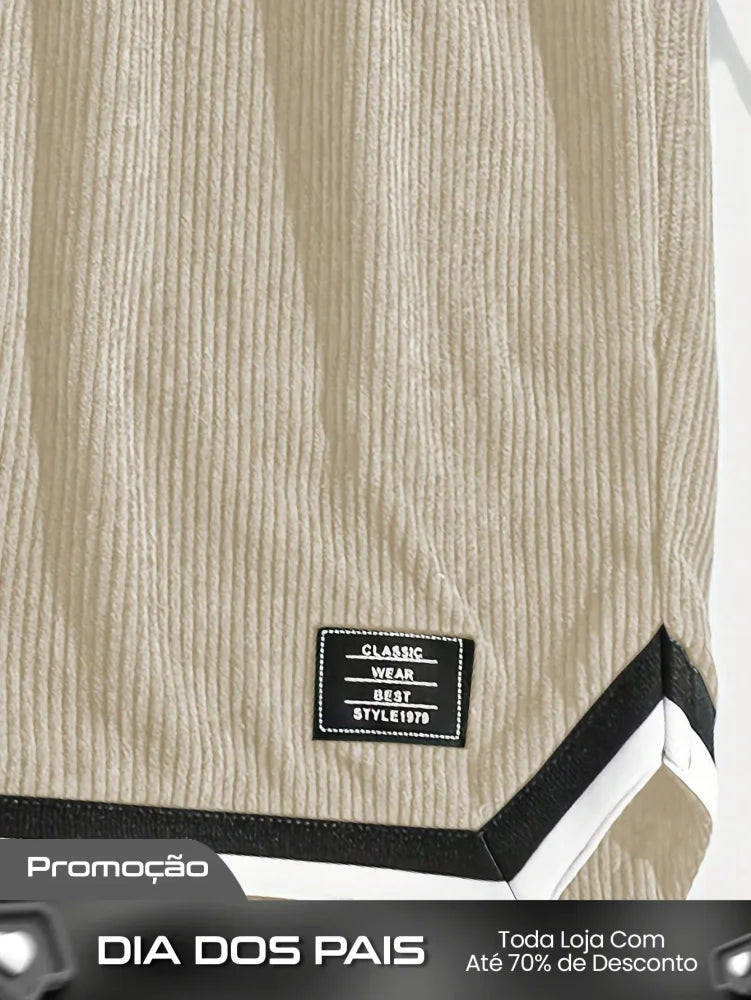Shorts Masculino Em Veludo Cotelê Com Detalhes Contrastantes Shorts Masculino Em Veludo Cotelê Com Detalhes