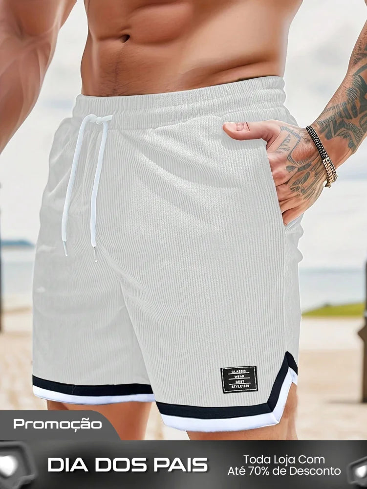 Shorts Masculino Em Veludo Cotelê Com Detalhes Contrastantes Branco / PP Shorts Masculino Em Veludo Cotelê Com Detalhes