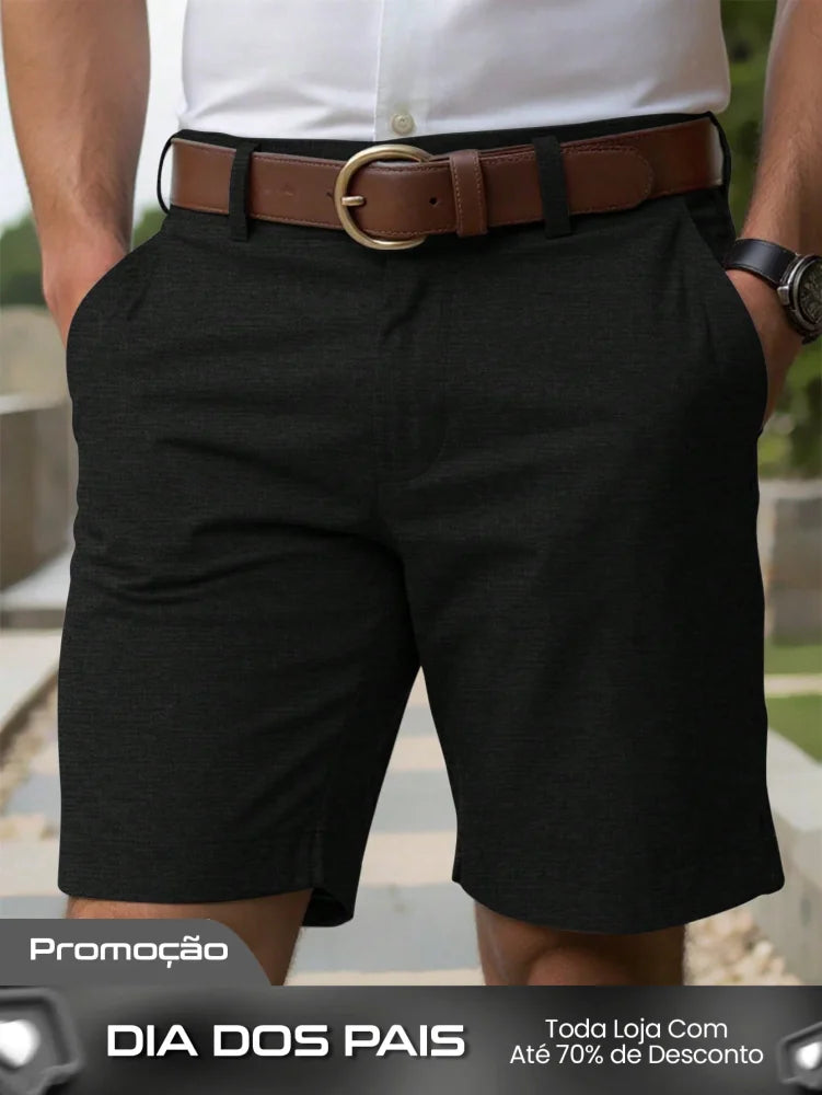 Shorts Masculino Linho Com Bolsos Diagonais E Caimento Solto Shorts Masculino Casual Com Bolsos Laterais E Cós De