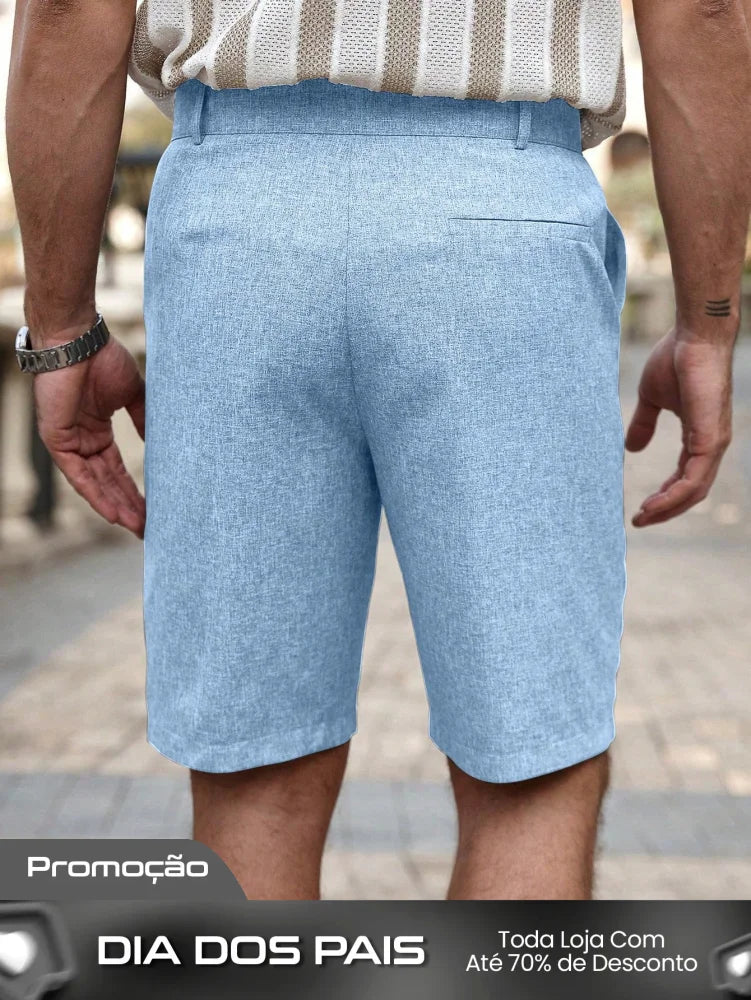Shorts Masculino Linho Com Bolsos Diagonais E Caimento Solto Shorts Masculino Casual Com Bolsos Laterais E Cós De